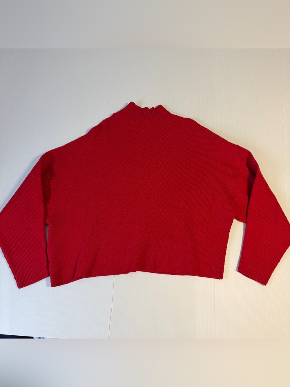 Maeve Anthropologie Red Ribbed Mock Neck Cropped Sweater XL Cozy Chic Soft Knit